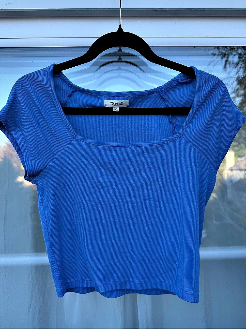 Madewell Ribbed Square-Neck Crop Top Blue Size Medium